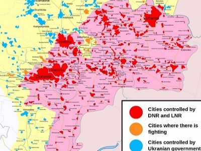 Карта зоны боевых действий в Украине. Публикуется в блоге автора